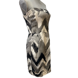 Banana Republic Gray Chevon Zigzag Linen Strapless Dress, Sz 4